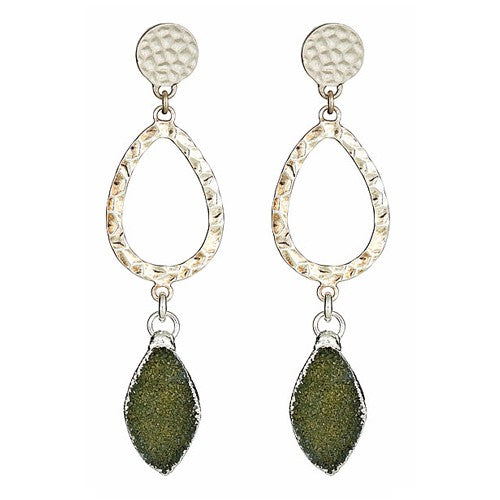 Dark Green Druzy Earrings with Hammered Round Posts - minadjewelry
