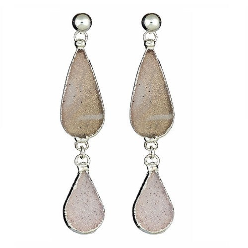 Double Pear Shape Dangling Druzy Earrings - minadjewelry