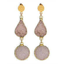 Load image into Gallery viewer, Druzy Dangling Earrings with Gold Round Hammered Posts - minadjewelry

