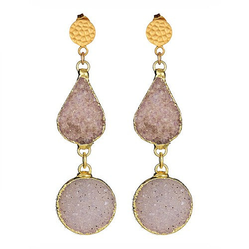 Druzy Dangling Earrings with Gold Round Hammered Posts - minadjewelry