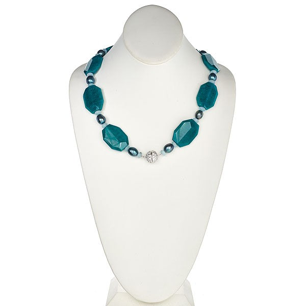 Teal Jade Necklace with CZ Pave Sterling Silver Clasp - minadjewelry