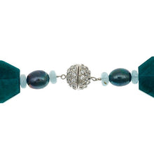 Load image into Gallery viewer, Teal Jade Necklace with CZ Pave Sterling Silver Clasp - minadjewelry
