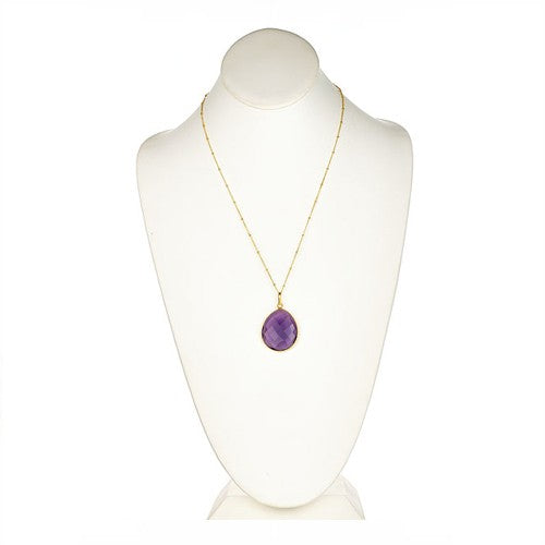 Amethyst Bezel set Pendant Necklace on Vermeil Chain - minadjewelry