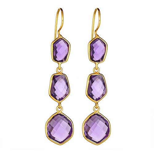 Amethyst Triple Vermeil Dangling Earrings - minadjewelry