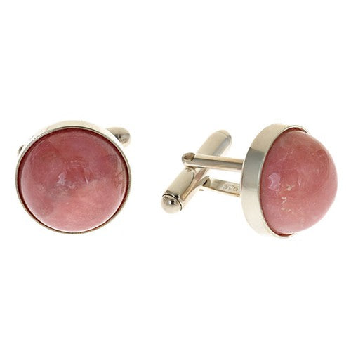 Pink Opal Round Cufflinks set in Sterling Silver Bezel - minadjewelry