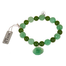 Load image into Gallery viewer, Green Agate Stretch Bracelet with Flower Charm - minadjewelry
