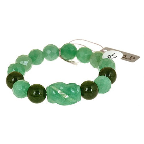 Agate and Jade Stretch Bracelet with Carved Jade Center - minadjewelry