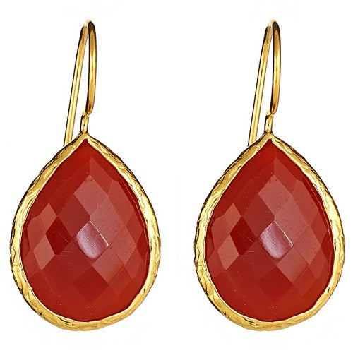 Cornelian Dangling Vermeil Bezel Set Pear Shape Earrings - minadjewelry