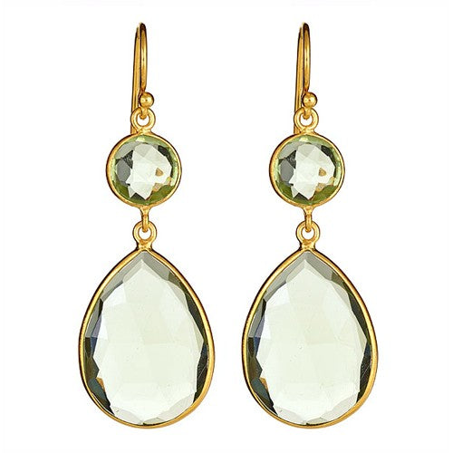 Green Quartz Ps and Round Vermeil Earrings - minadjewelry