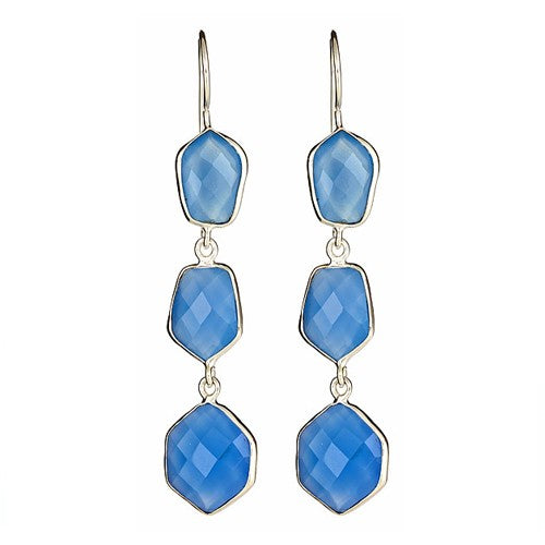 Ocean Blue Chalcedony Triple Drop Sterling Silver Earrings - minadjewelry