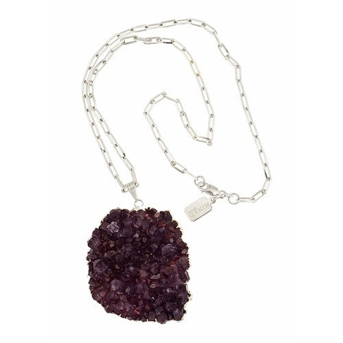 Amethyst Large Druzy Pendant Necklace - minadjewelry