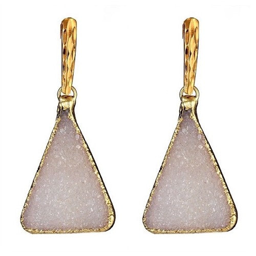 Druzy Triangle Earrings with Long Hammered Posts - minadjewelry