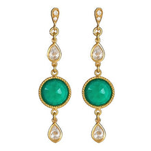 Load image into Gallery viewer, Green Agate and Pear Shape CZ Earrings - minadjewelry

