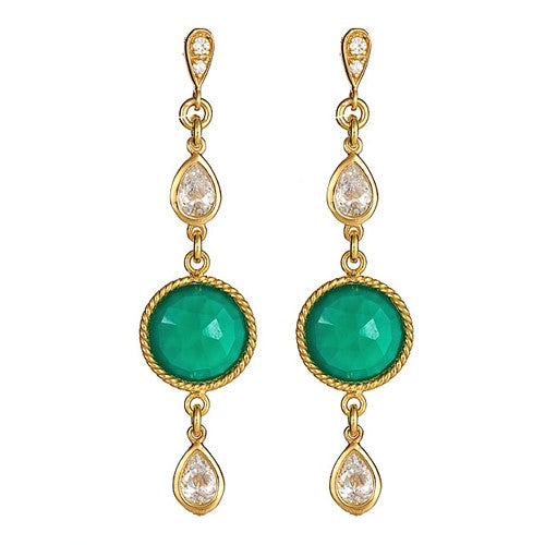 Green Agate and Pear Shape CZ Earrings - minadjewelry