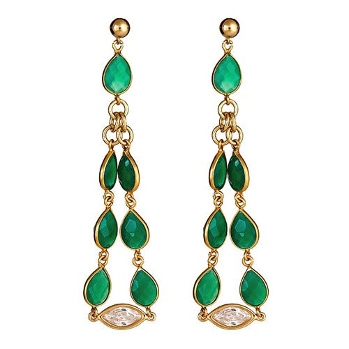 Green Agate Pear Shape Dangling Earrings with CZ Post - minadjewelry
