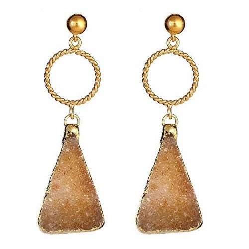 Triangle Druzy Earrings with Hammered Round Hoop - minadjewelry