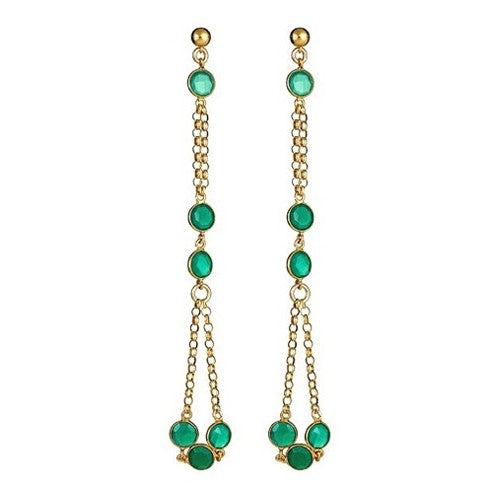 Green Agate and Vermeil Long Dangling Earrings - minadjewelry
