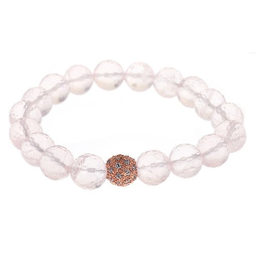 Faceted Rose Quartz CZ Pave Starburst Center Stretch Bracelet - minadjewelry