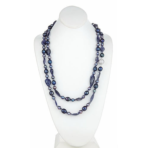 Iolite and pearl Long Necklace - minadjewelry