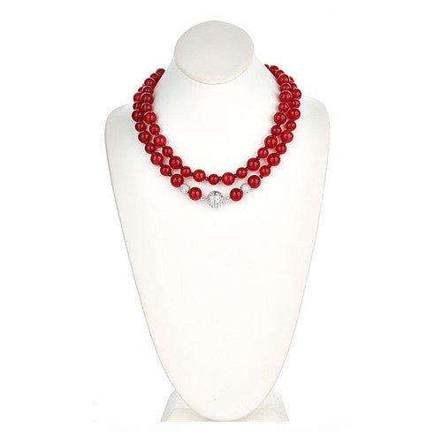 Red Jade Necklace with Sterling Silver CZ Pave Clasp - minadjewelry