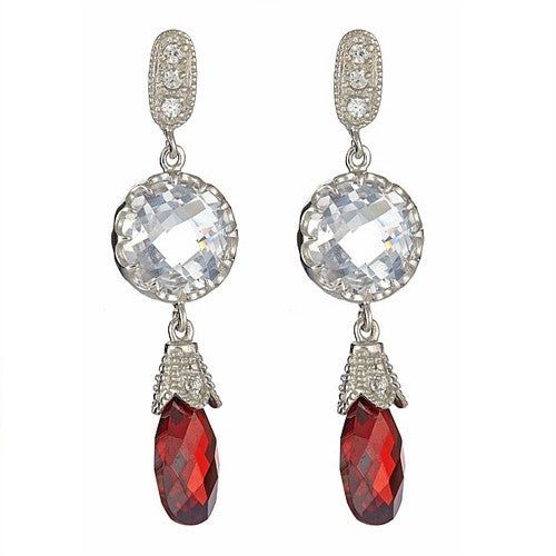 White & Red Quartz Briolle Dangling Earrings - minadjewelry