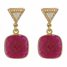 Load image into Gallery viewer, Ruby Cushion Earrings with Trillion CZ Pave Post - minadjewelry
