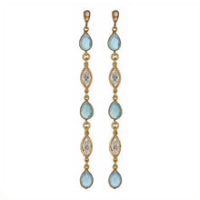Load image into Gallery viewer, Blue Agate and CZ Bezel Set Dangling Earrings - minadjewelry
