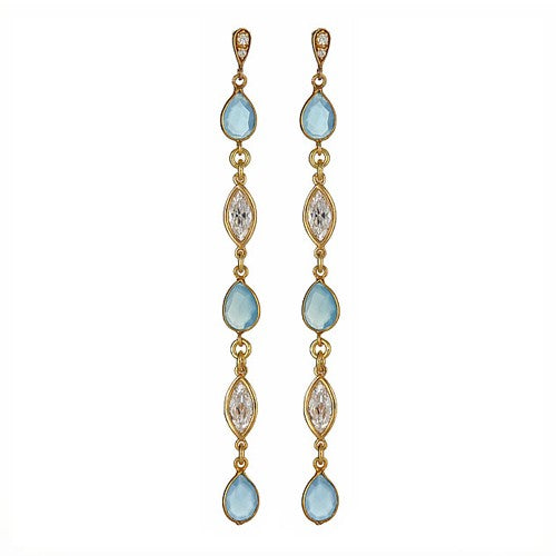 Blue Agate and CZ Bezel Set Dangling Earrings - minadjewelry