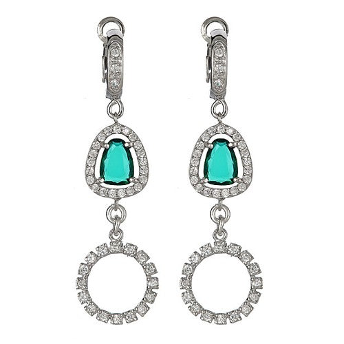 CZ and Emerald Quartz Dangling Huggie Top Earrings - minadjewelry