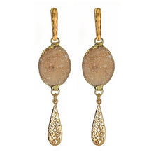 Load image into Gallery viewer, Golden Druzy Dangling Earrings with Filagree Drop - minadjewelry
