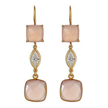 Load image into Gallery viewer, Rose Quartz Cushion Bezel Set Dangling Earrings - minadjewelry
