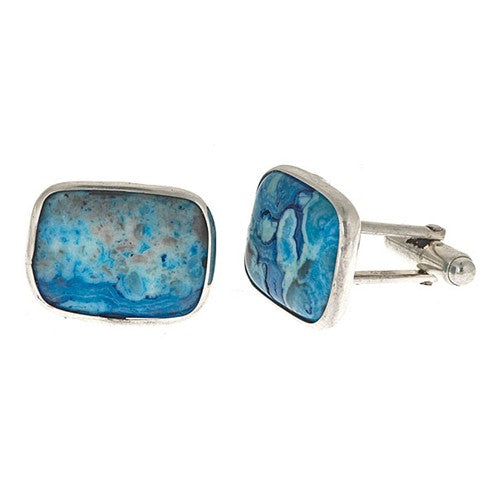 Ocean Blue Agate Cufflinks - minadjewelry
