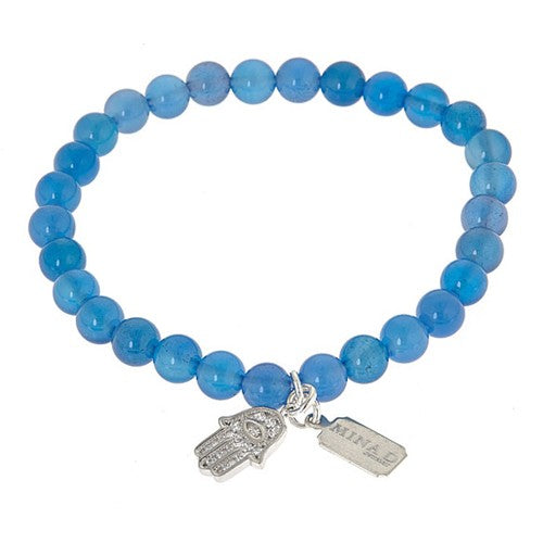 Blue Jade Hamsa CZ Pave Stretch Bracelet - minadjewelry