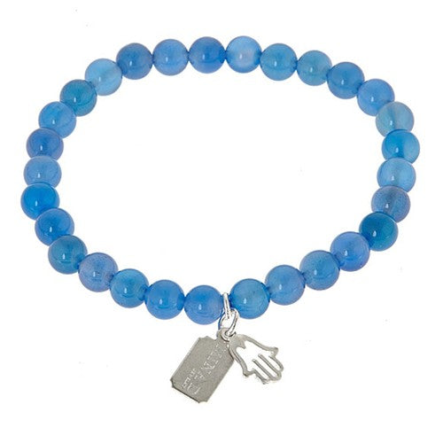 Blue Jade with Sterling Silver Hamsa Stretch Bracelet - minadjewelry
