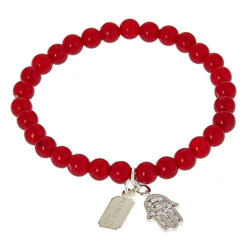 Red Jade Hamsa CZ Pave Stretch Bracelet - minadjewelry