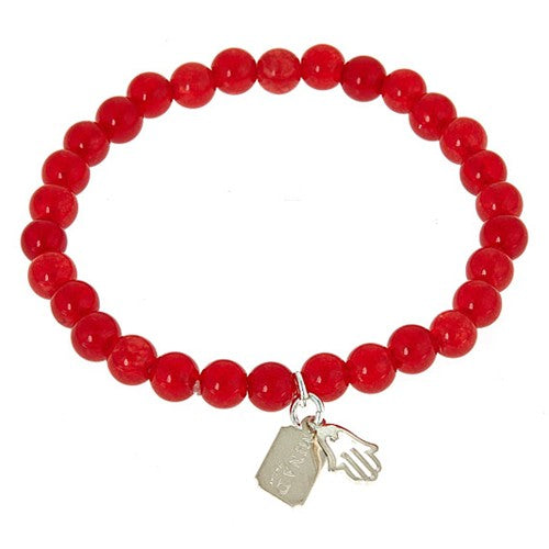 Red Jade with Sterling Silver Hamsa Stretch Bracelet - minadjewelry