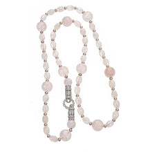 Load image into Gallery viewer, Long Rose Quartz Necklace with Sterling Silver Deco CZ Clasp - minadjewelry
