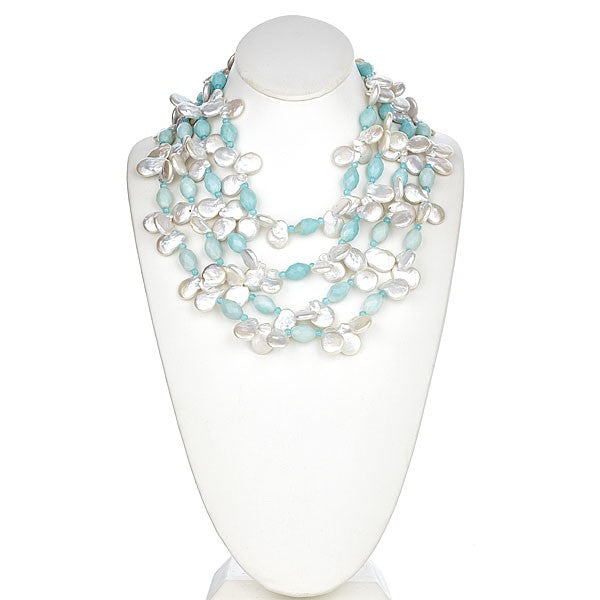 Amazonite & Keshi Pearl Statement Necklace | minadjewelry