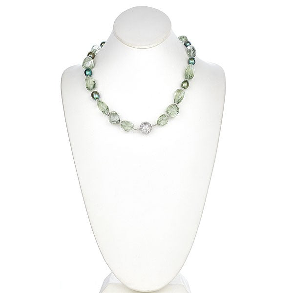 Green Amethyst and Green Pearl Necklace - minadjewelry