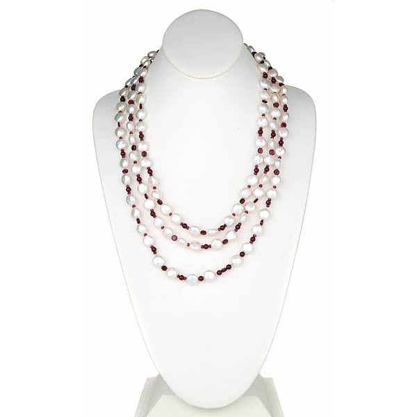 White Pearl and Garnet Necklace - minadjewelry