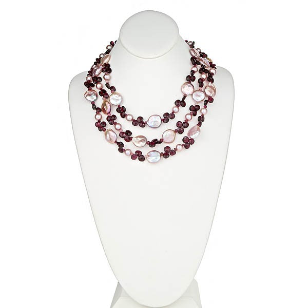 Coin Pearl & Briolle Garnet Necklace - minadjewelry