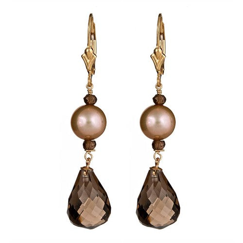 Brown Pearl & Smoky Quartz Briolle Earrings - minadjewelry