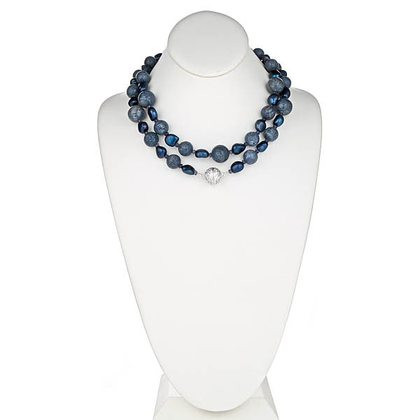 Blue Sponge Coral & Barouque Pearls with a CZ Pave clasp - minadjewelry