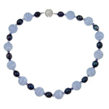 Load image into Gallery viewer, Blue Lace Agate, Pearl with a Pave CZ Clasp - minadjewelry
