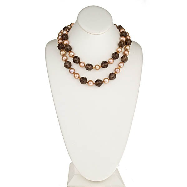 Smoky Quartz & Champagne Pearl Necklace - minadjewelry