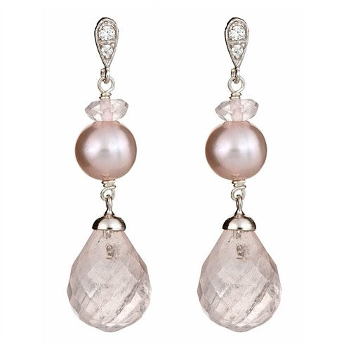 Pink Pearl and Rose Quartz Briolle Drop Earrings - minadjewelry