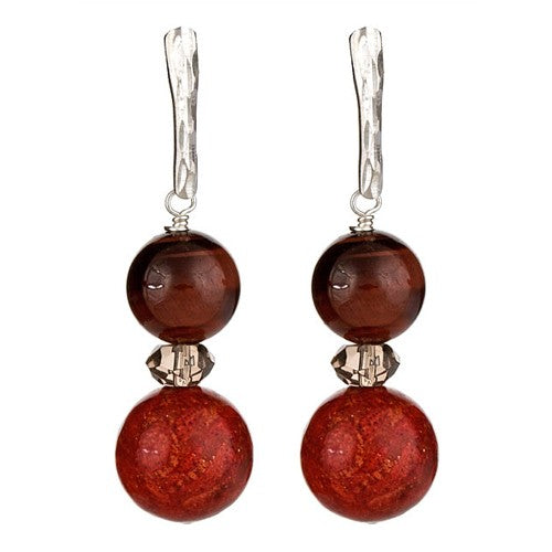 Red Tiger Eye & Red Sponge Coral Earrings - minadjewelry