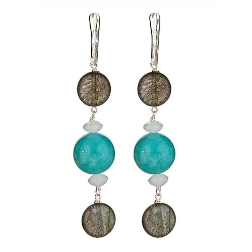 Amazonite and Labradorite Coin Earrings