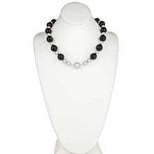 Load image into Gallery viewer, Onyx &amp; Silver Grey Pearl Necklace with CZ Pave Clasp - minadjewelry
