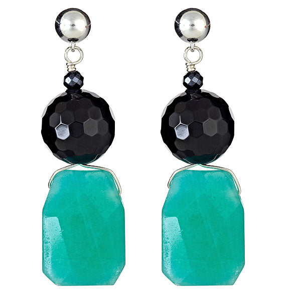 Onyx and Green Agate Drop Earrings - minadjewelry